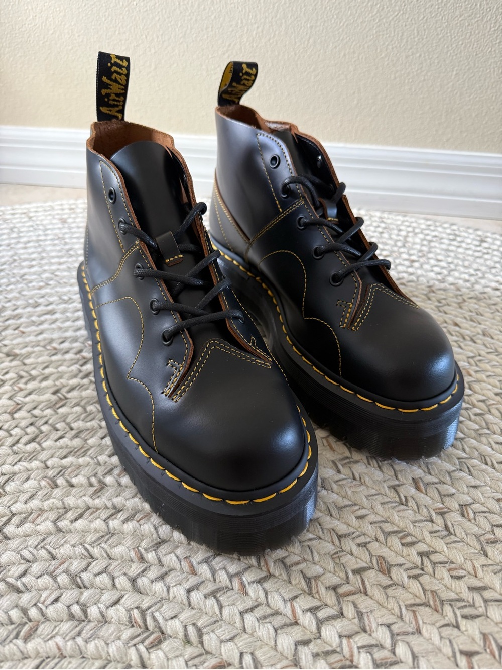 Dr. Martens Black Leather Church Quad Platform Monkey Boots Unisex NEW